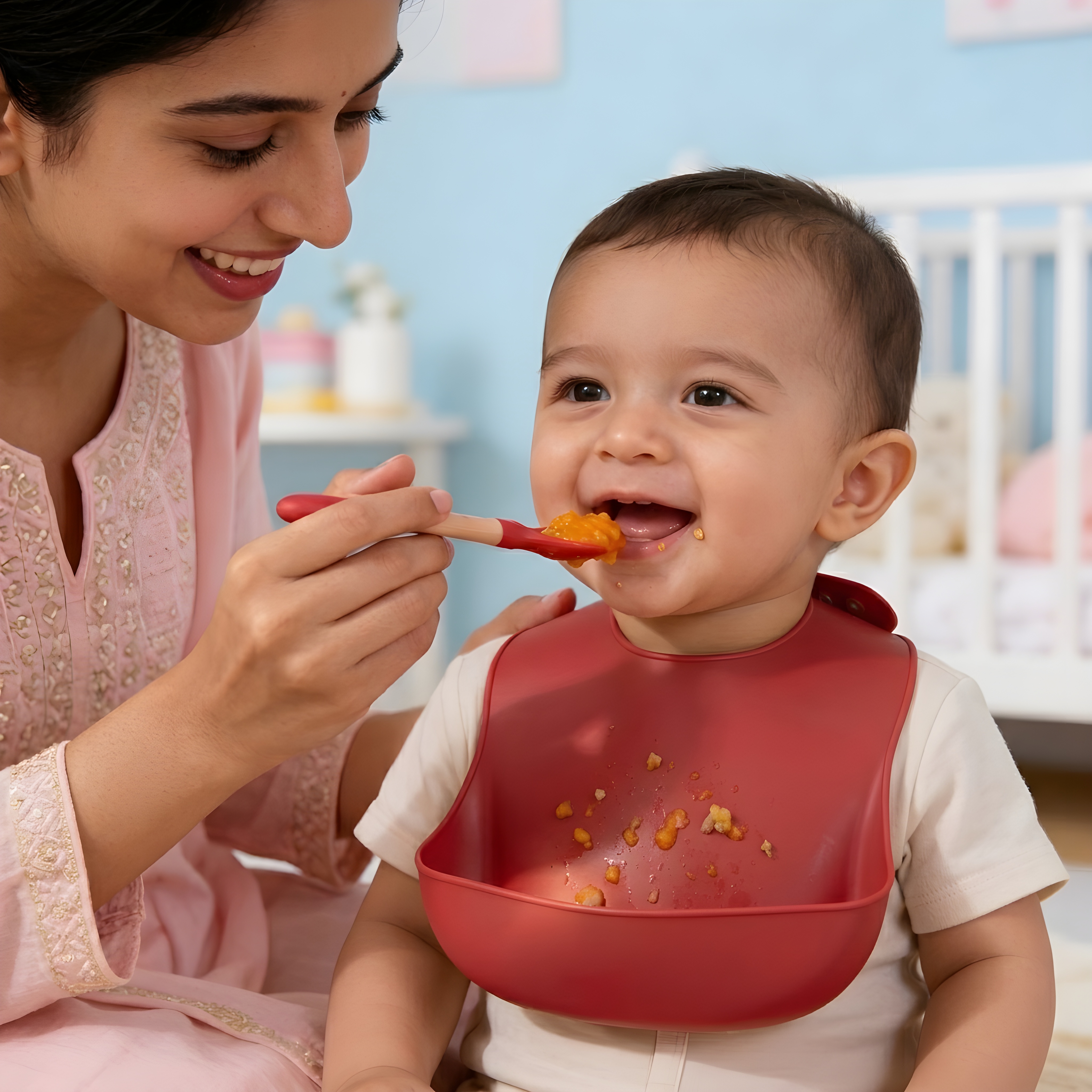 Silicone Baby Feeding Bib with Food Catcher Pocket | Waterproof, Adjustable & BPA-Free