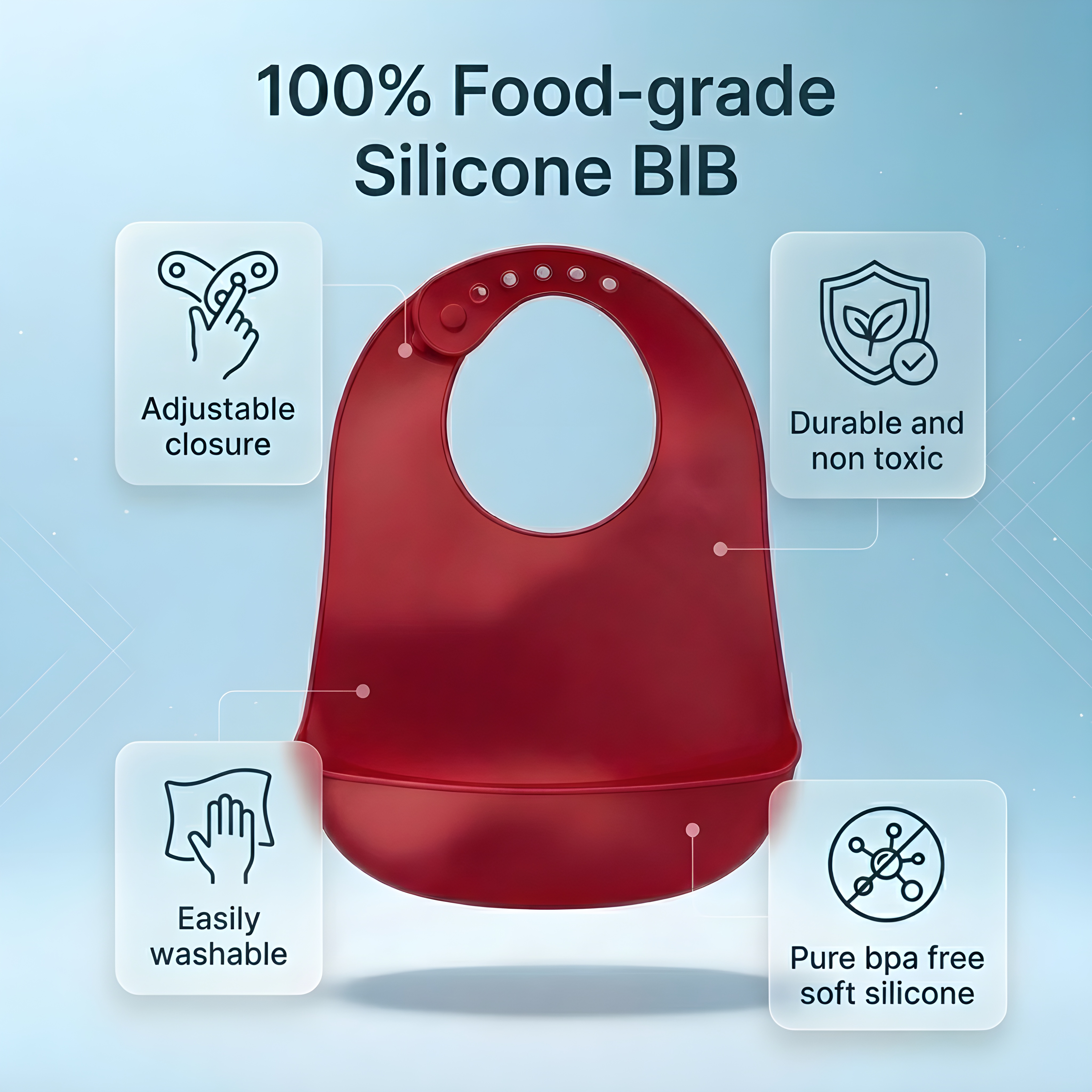 Silicone Baby Feeding Bib with Food Catcher Pocket | Waterproof, Adjustable & BPA-Free