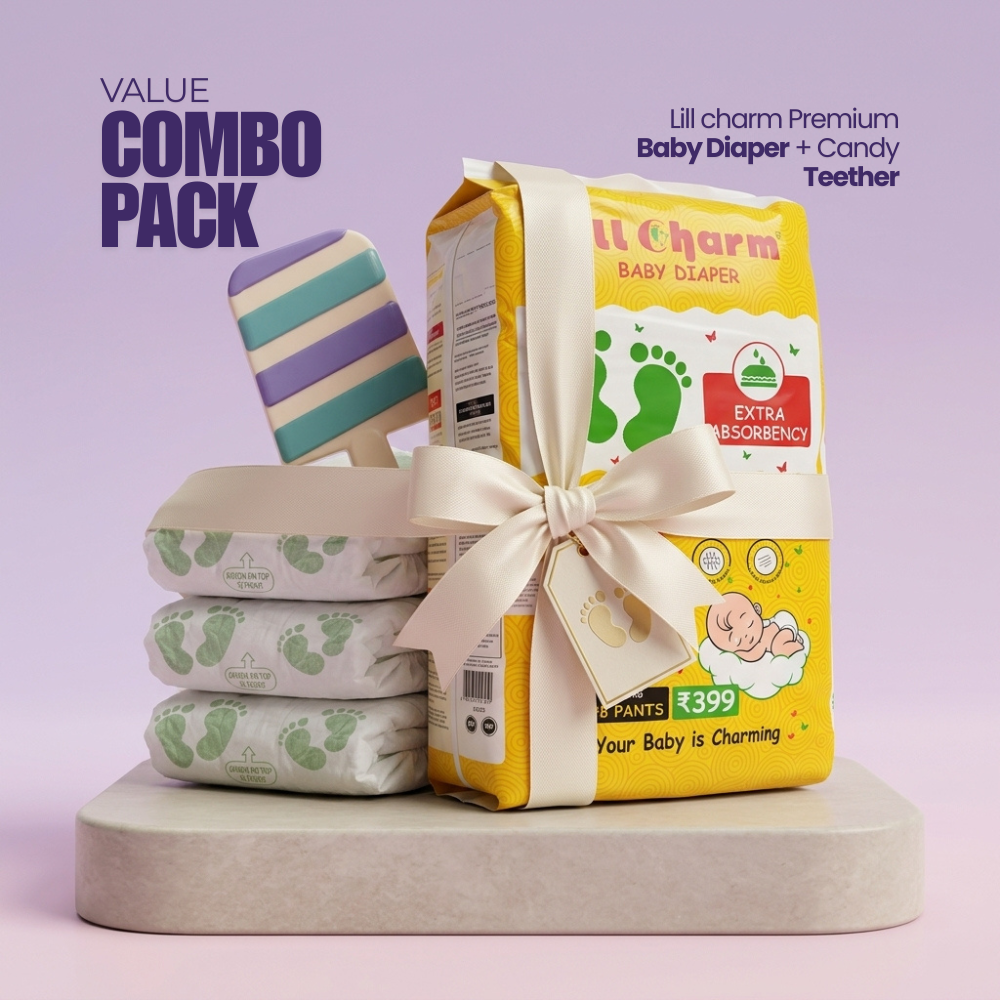 Baby Diaper Pack with Free Teether combo| Soft, Leak-Proof & Skin-Friendly Diapers (S, M, L Sizes Available)