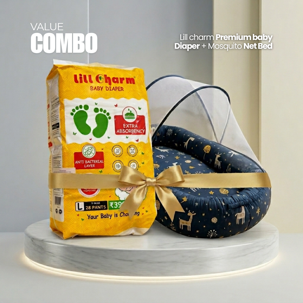 Premium Baby Diaper Combo Pack with Pure Muslin Mosquito Net Bed