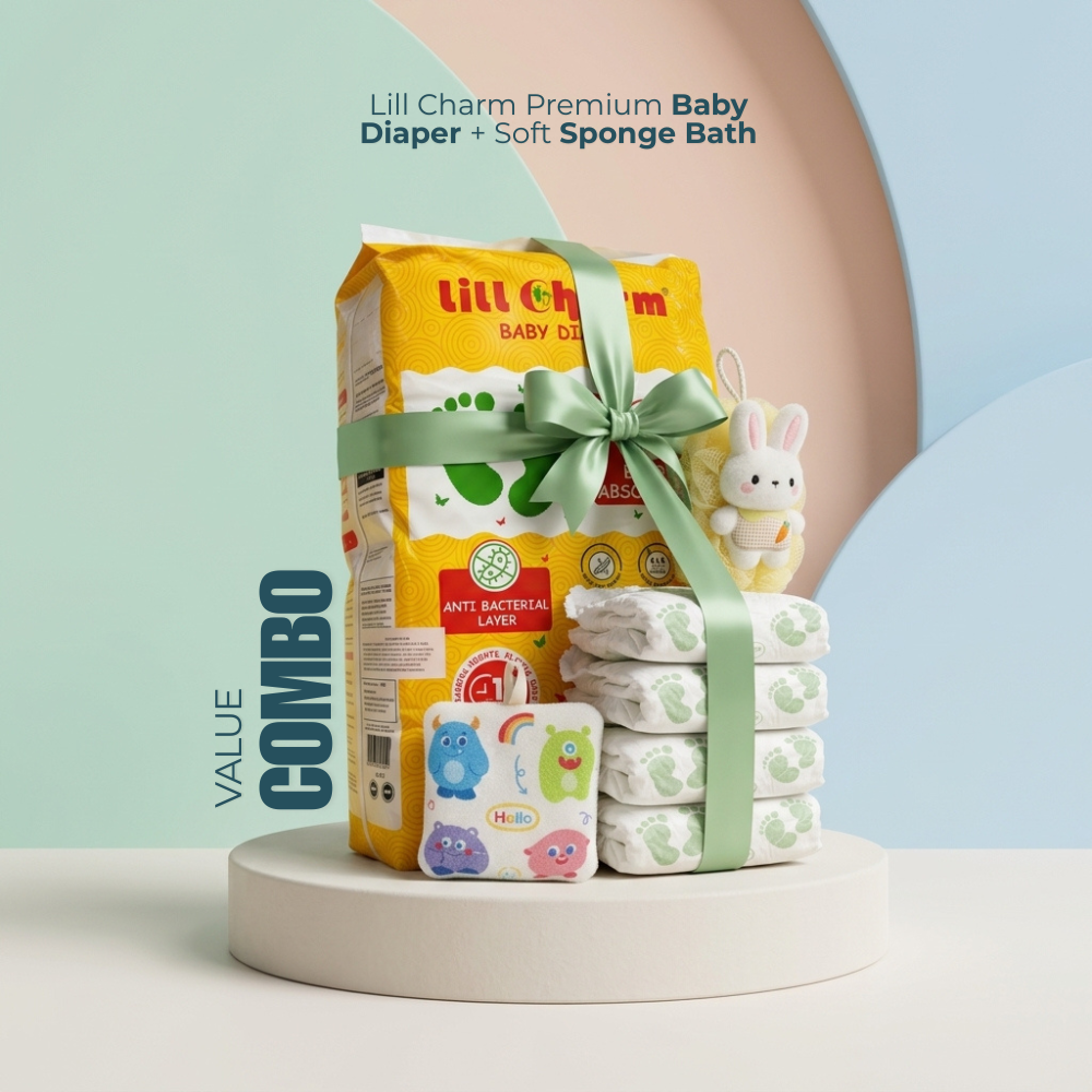 Premium Baby Diaper Combo Pack with Bathing Sponge